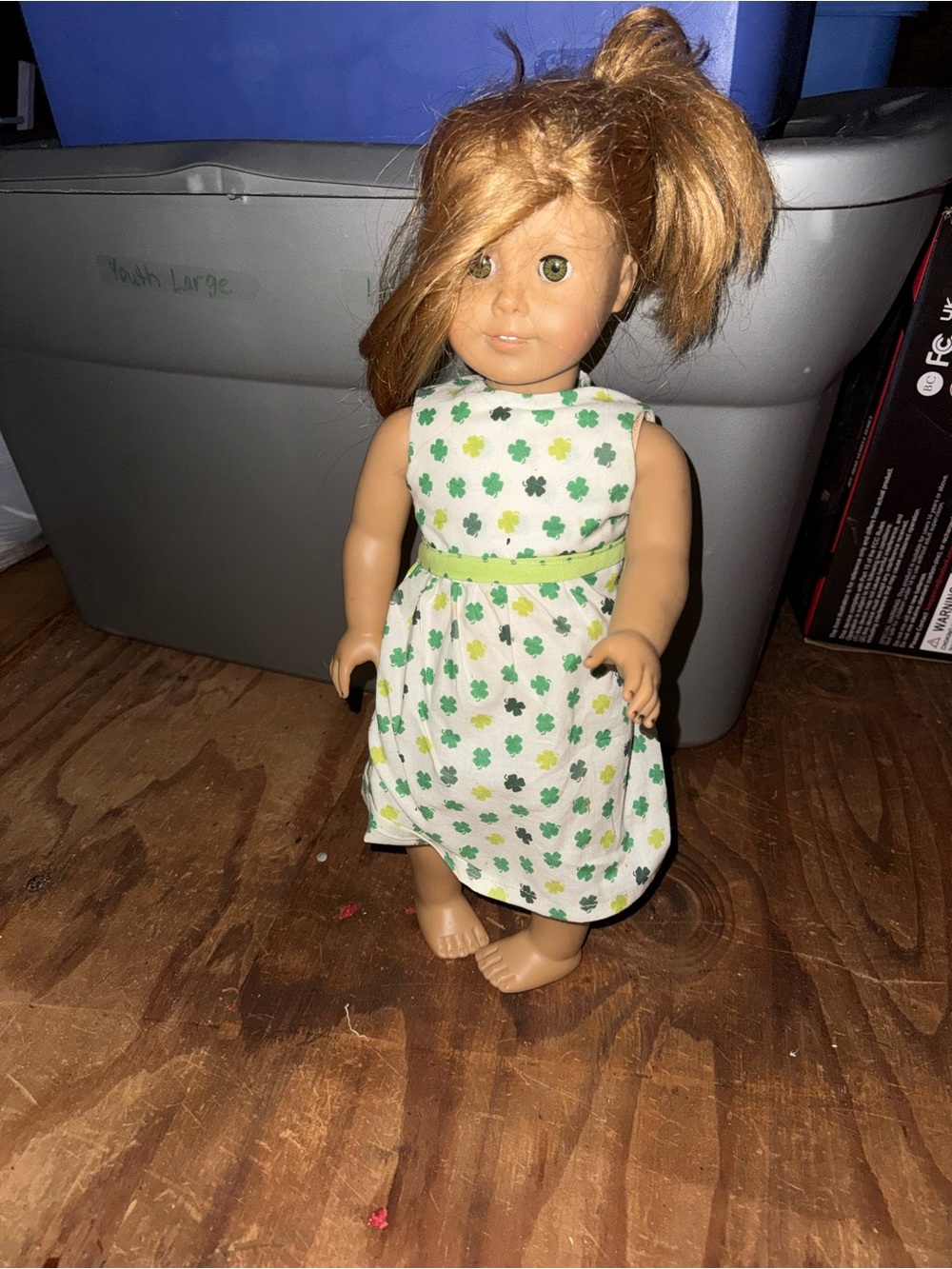 American Girl White Dress with Green Clover Print